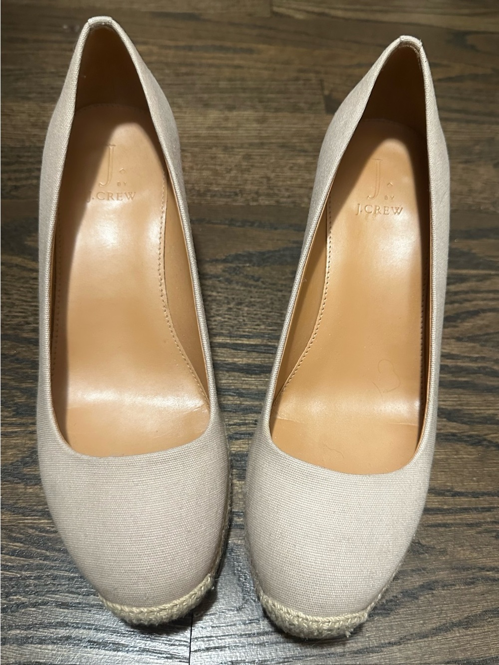 J. Crew Canvas Espadrille Pumps in Light Beige. Size 9. Bottoms Have Some Wear.